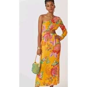 NWT Farm Rio Anthropologie Parrot AOP Maxi SunDress XS Resortwear Beachy